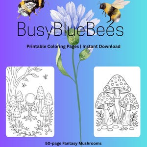 50 Fantasy Mushroom Coloring Pages for Adults & Kids | Whimsical Fungi Coloring Book | Line Art 3Mushroom Lovers | Instant Digital Download