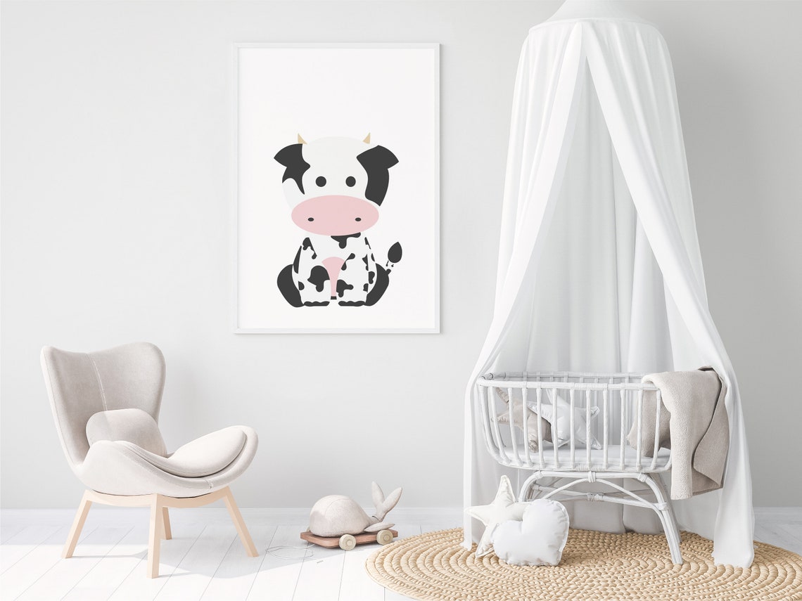 Cute Cow Print Baby Farm Animals Nursery Decor Nursery Etsy