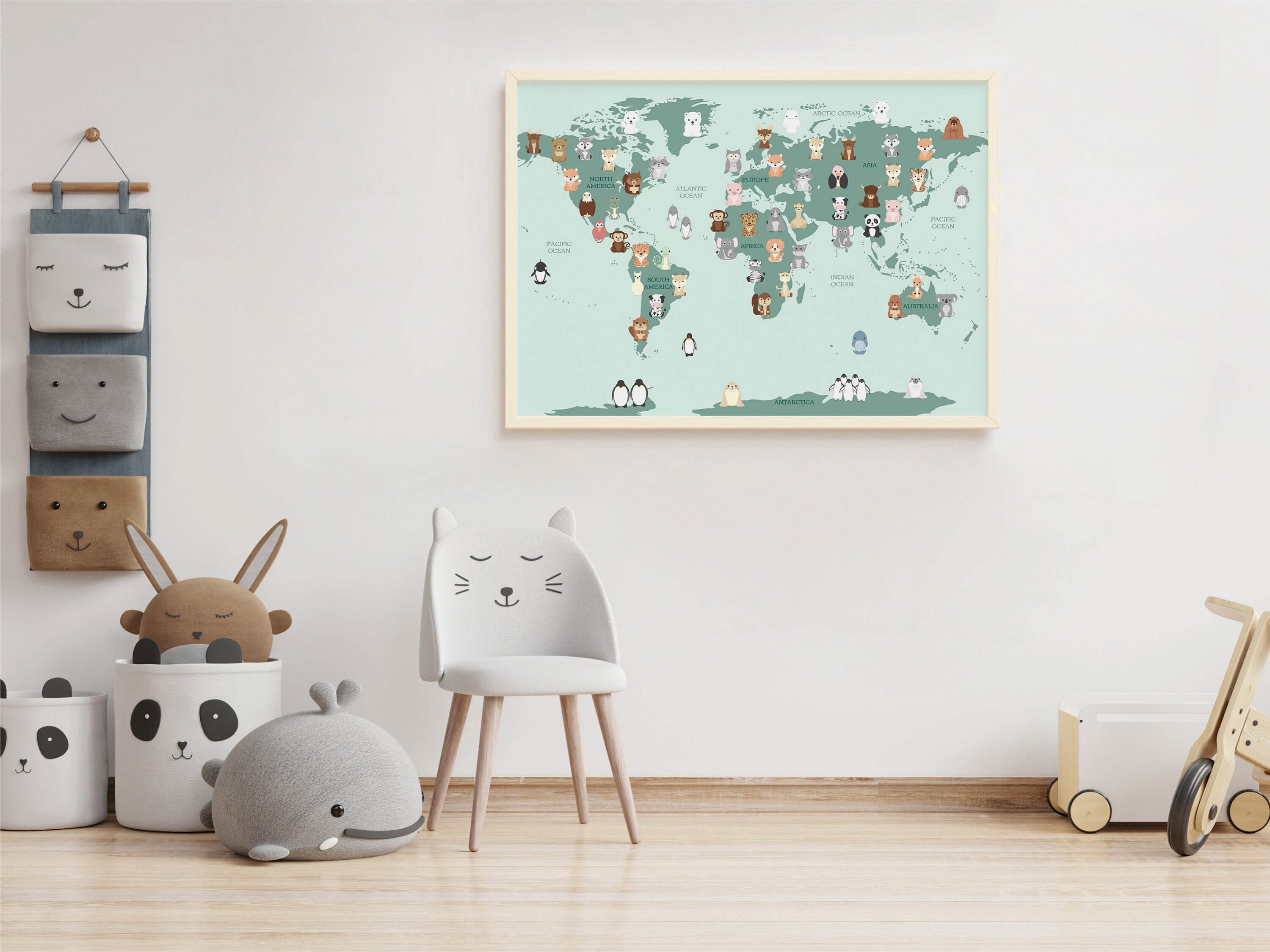 Animal World Map Nursery Printable World Map Nursery Print Etsy