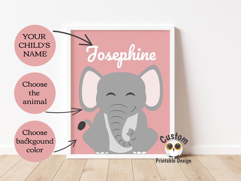 Pink Elephant Nursery Decor With Custom & Personalized Baby Etsy
