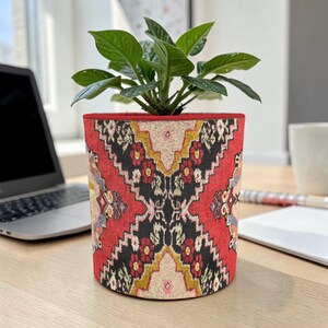 Macetero de alfombra turca oriental, organizador multiusos hecho a mano, cesta para plantas de interior, funda para maceta decorativa, decoración de estilo rústico.