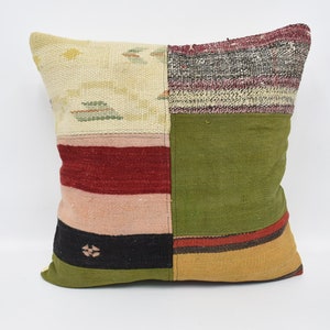 Copricuscini Kilim, Cuscini di design, Cuscini antichi, Federa verde 24x24, Fodere per cuscini a righe, Federa piccola, 579