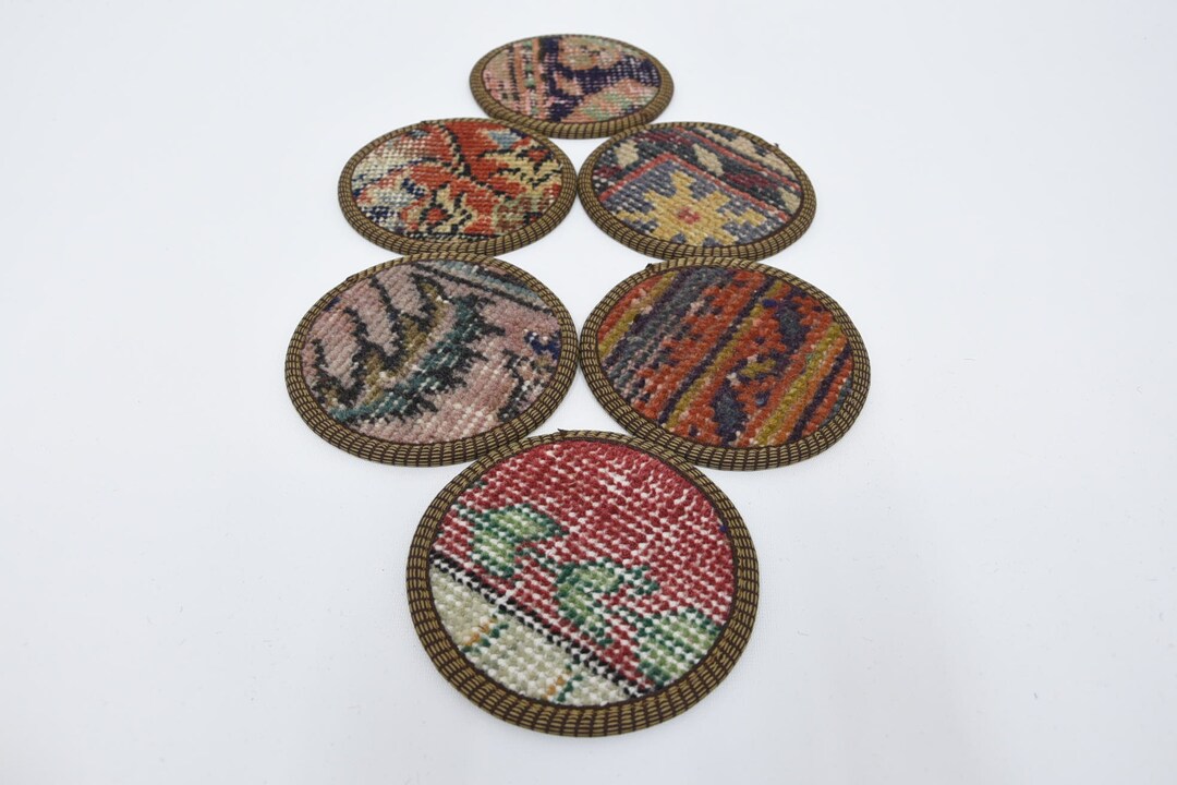 Table Rug Coasters Drink Coaster, Kitchen Decor, Set of Six, Blue Coaster, Rug Coaster ...