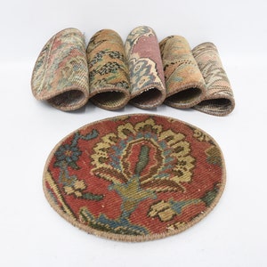 Hand Crafted Supla, Kilim Supla, Turkish Rug Supla, Set Of Six, Kitchen Decor, Gift Supla, 10&quot;x10&quot; Circle Under Plate, Rustic Rug Supla, 32
