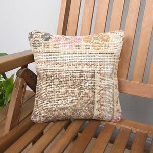 Interior Designer Pillow, Vintage Kilim Pillow, 12x12 Antique Pillows, Kilim Pillow Cover, Beige Cushion Case, Textured Pillow,