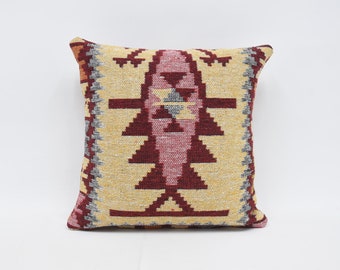 Home Decor Pillow, Kilim Pillow Cover, Turkish Kilim Pillow, Turkish Pillow, 20x20 Red Cushion, Both Sided Pillow, Patterned Pillow,  1664