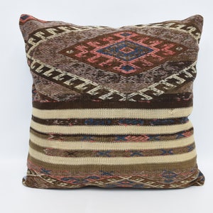 Throw Pillow Cover, Turkish Pillow, Turkish Kilim Pillow, 28x28 Brown Pillow, Patterned Pillow Case, Bolster Throw Pillow, 126