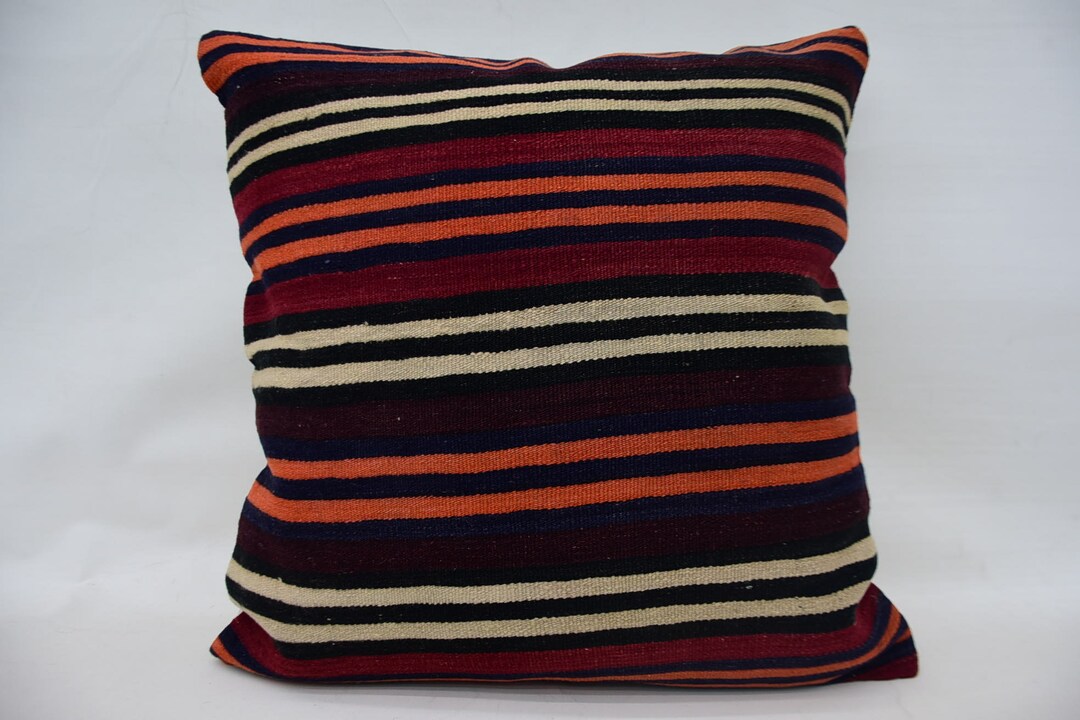 Kilim Pillows, Throw Pillow Cover, 28x28 Red Pillow Case, Striped