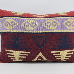 Home Decor Pillow, Turkish Kilim Pillow, Kilim Pillow Cover, Throw Pillow, 16x24 Red Cover, Both Sided Pillow, Geometric Pillow,  1845