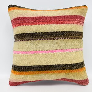 Designer Pillows, Throw Pillow Cover, Kilim Pillow Cover, 12x12 Beige Pillow Cover, Striped Cushion Case, Gift For Men Cushion Case, 1198