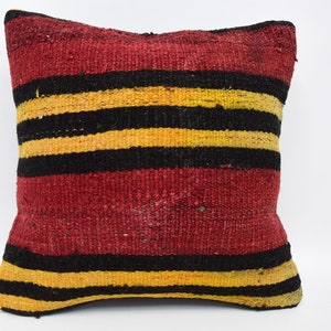 Designer Pillows, Kilim Pillow Cover, Pillow Covers, 18x18 Red Pillow Covers, Striped Pillow, Indoor Pillow Covers, Organic Pillow, 1854