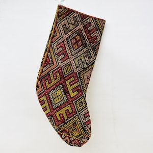 Stammes-Strumpf, Weihnachtsstrumpf, gestrickter Strumpf, bestickter Strumpf, roter Strumpf, Vintage-Strumpf, handgemachter Strumpf, CS-128