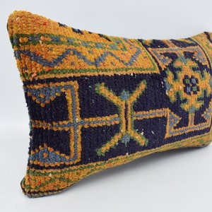 Kilim Pillows, Home Decor Pillow, Kilim Pillow Covers, 12x20 Blue Cushion Case, Rug Pillow Covers, Crochet Pattern Pillow Cover, 1895 image 3