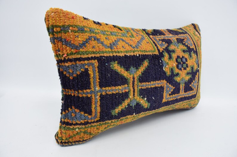 Kilim Pillows, Home Decor Pillow, Kilim Pillow Covers, 12x20 Blue Cushion Case, Rug Pillow Covers, Crochet Pattern Pillow Cover, 1895 image 3