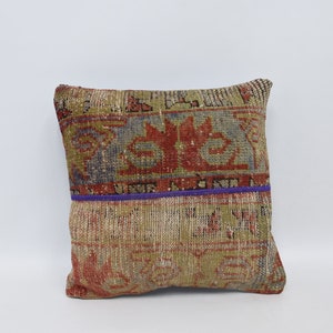Turkish Kilim Pillow, Turkish Pillow, Personalized Gift, 16x16 Yellow Cushion Case, Rug Pillow Case, Art Pillow, Holiday Decor Pillow, 2805