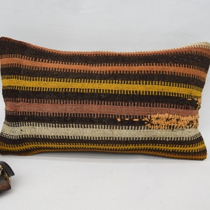 Kilim Pillows, Pillow Covers, Kilim Pillow Cases, 12x20 Brown Pillow Covers, Striped Pillow Case, Wedding Gifts Pillow Cover, 292