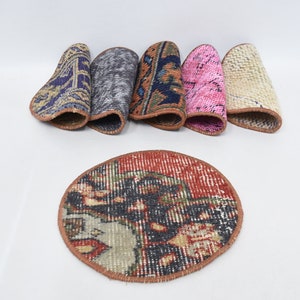 Accesorio de comedor, juego de seis, Kilim Supla, mantel individual azul, almohadilla para alfombra, Supla redonda, plato rústico, posavasos único para alfombra.