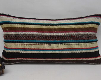 Cuscino decorativo per la casa, cuscini Kilim, cuscino turco, federa gialla 12x24, federe a righe, federa boho, cuscino boho, 359