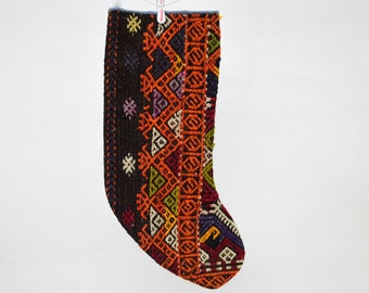 Handwoven Stocking, Embroidered Stocking, Orange Stocking, Antique Stocking, Kilim Stocking, Decor Kilim Stocking, Christmas Decorative, 902