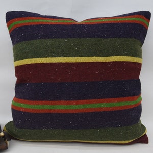 Personalized Pillow, Kilim Pillow Cover, Kilim Pillow Cases, 20x20 Blue Pillow Cover, Striped Pillow Cover, Sofa Bolster Pillow Case, 403