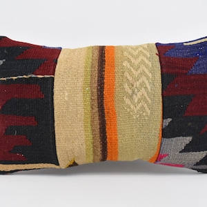 Throw Pillow Covers, Kilim Pillow Covers, Turkish Pillow, 12x20 Beige Cushion Case, Striped Cushion, Crochet Pattern Pillow Covers, 1923