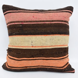 Throw Pillow Cover, Throw Pillow Covers, Kilim Pillow Covers, 16x16 Brown Pillow Case, Striped Cushion Case, Retro Cushion, 2363