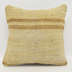 Throw Pillow, Personalized Gift, Kilim Pillow Cases, 16x16 Beige Pillow, Hemp Pillow, Kilim Rug Pillow Case, Nature Pillow Case, 1848