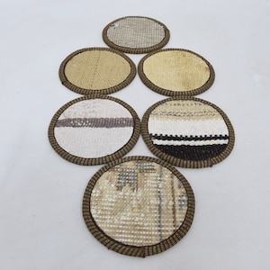 Rug Coaster, Kilim Coaster, Drink Coaster, Beige Coaster, Striped Coaster, Antique Rug Coaster, Woven Coaster,