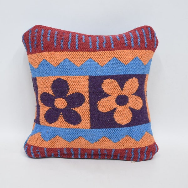 Turkish Kilim Pillow, Turkish Pillow, Pillow Cover, Throw Pillow, 12x12 Orange Case, Both Sided Pillow, Patterned Pillow,  1458