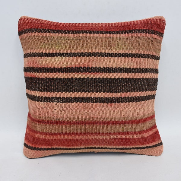 Throw Pillow Covers, Personalized Gift, Kilim Pillows, 14x14 Red Pillow, Striped Cushion, Seat Cushion, Meditation Pillow Cover, 848