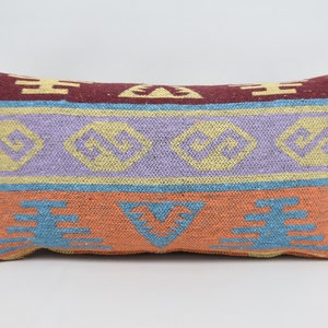 Pillow Cover, Kilim Pillow, Home Decor Pillow, Throw Pillow, 12x24 Purple Cushion, Both Sided Pillow, Geometric Pillow,  1453