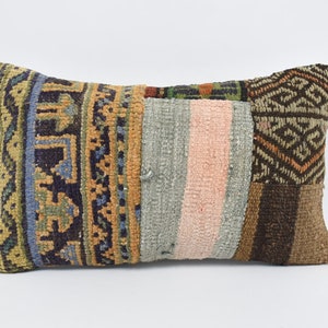 Turkish Pillow, Throw Pillow, Kilim Pillow Covers, 12x20 Orange Pillow, Rug Cushion, Fall Pillow, Wedding Gifts Cushion Case, 1907