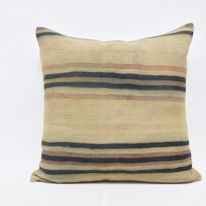 Throw Pillow Cover, Personalized Gift, Antique Pillows, 32x32 Beige Pillow Case, Striped Pillow Covers, Handwoven Pillow Covers, 204