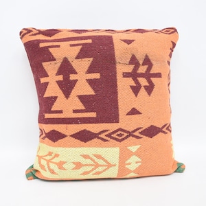 Home Decor Pillow, Kilim Pillow Cover, Pillow Cover, Throw Pillow, 20x20 Orange Cushion, Double Sided Pillow, Geometric Pillow,  1496