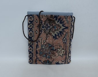 Rug Shoulder Bag, Handmade Bag, Christmas Gift, Vintage Bag, Pink Pillow 12x14 Turkish Rug Bag, Antique Bag, Cross Body Bag,