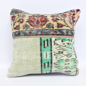 Kilim Pillow, Turkish Rug Pillow Case, 16x16 Cushion, Handmade Boho Pillow, Vintage Decor, Ethnic Cushion, Unique Home Accent