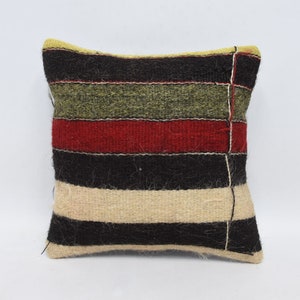 Home Decor Pillow, Turkish Kilim Pillow, Body Pillow, 14x14 Brown Pillow, Striped Pillow Cover, Bench Pillow Covers, Couch Pillow Case, 806