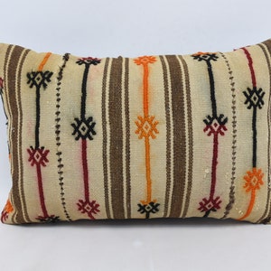 Antique Pillows, Designer Pillows, Throw Pillow Cover, 16x24 Beige Pillow Case, Patterned Pillow, Turkish Kilim Pillow Case, 2021
