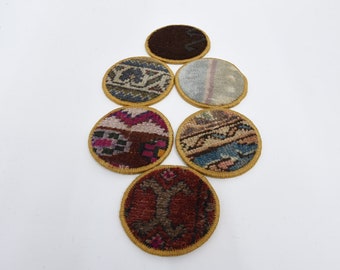 Blauer Untersetzer, Set von 6 Tassen, Geschenk für sie, Blauer Untersetzer, Teppich-Untersetzer, Handgefertigtes Pad, Kreis-Untersetzer, Stammes-Untersetzer, Rustikaler Untersetzer,