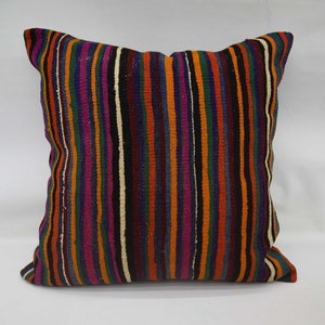 Throw Pillow Cover, Turkish Kilim Pillow, 32x32 Blue Pillow Case, Striped Pillow, Sofa Pillow Case, One Of A Kind Pillow Cover, 22