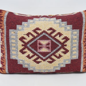 Pillow Cover, Home Decor Pillow, Turkish Kilim Pillow, Kilim Pillow Cover, 20x28 Red Cover, Both Sided Pillow, Geometric Pillow,  432