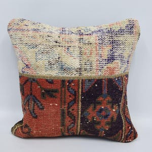 Turkish Rug Pillow, Multicolor Throw Pillow Covers, 16x16 Home Decor, Unique Gift For Her, Boho Cushion Case, Vintage Textile Pillow