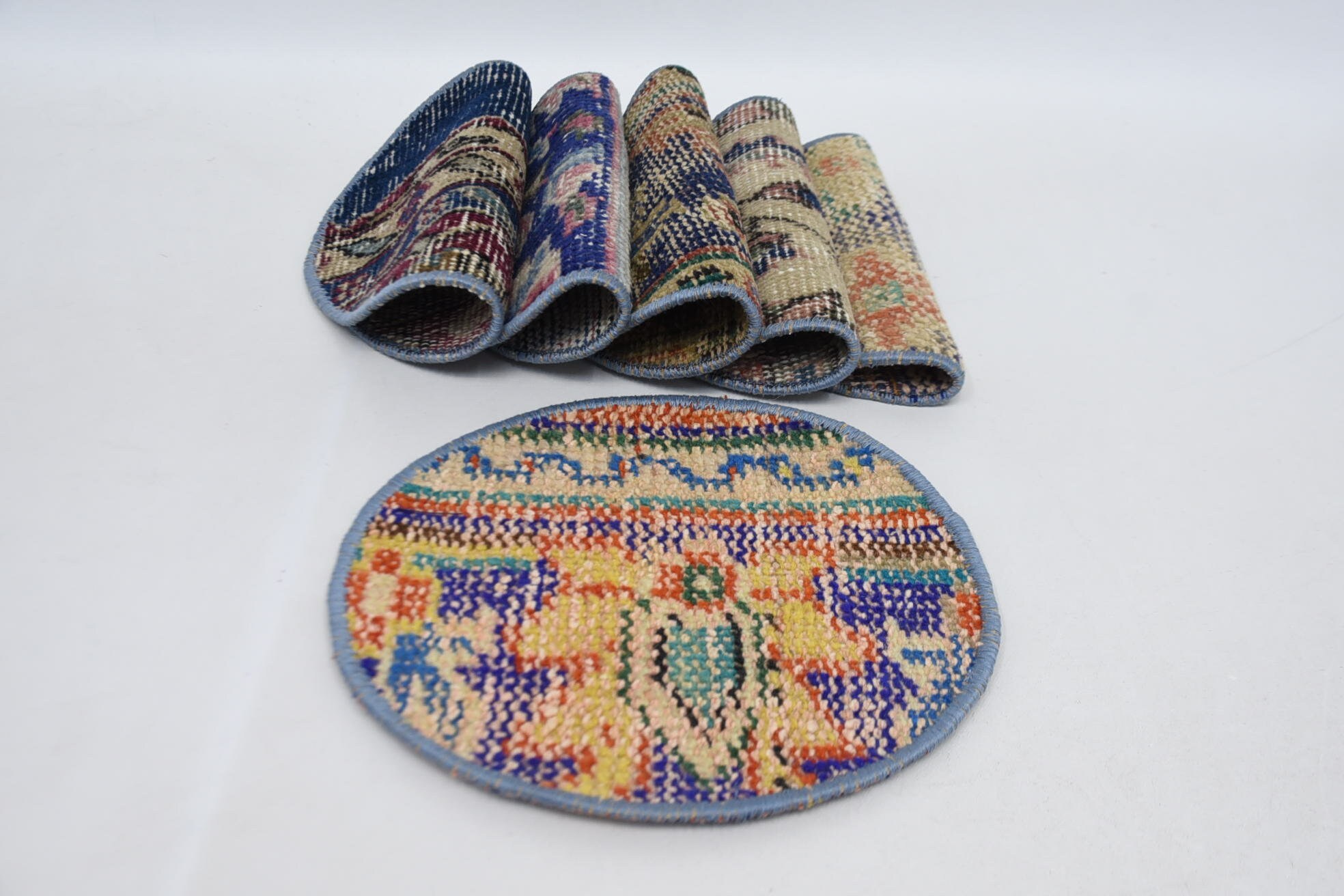 Set Of Six, Decoration Underplate, Service Rug Placemat, 10"x10" Circle Rug, Turkish Rug Coaster, Rustic Rug Supla, Kitchen Decor, 76