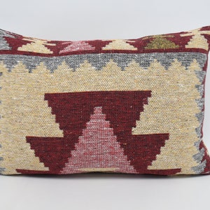 Kilim Pillow Cover, Home Decor Pillow, Kilim Pillow, Turkish Kilim Pillow, 16x24 Yellow Case, Both Sided Pillow, Geometric Pillow,  1854
