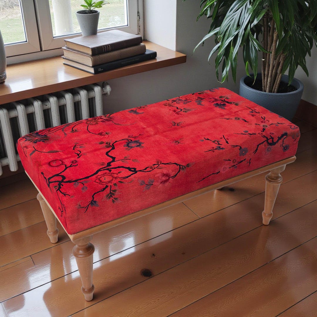 Red Entry Hall Bench Red Floral Bench, Upholstered Bench, Handmade Furniture, Living Room ...