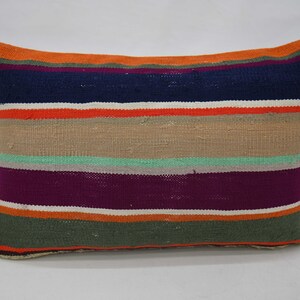 Throw Pillow Cover, Throw Pillow Covers, Kilim Pillow Cover, 16x24 Orange Pillow Covers, Striped Cushion Case, Gift For Mom Pillow, 147