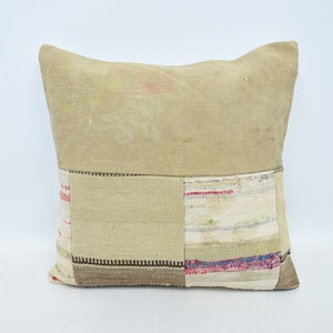Home Decor Pillow, Turkish Kilim Pillow, Antique Pillows, 24x24 Beige Cushion Case, Striped Pillow Covers, Organic Cushion, 815