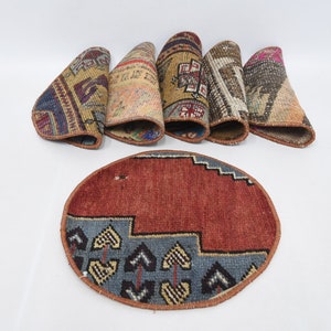 Gift For Her, Table, Set Of Six, Red Pad, Rug Coaster, Tribal Underplate, Washable Coaster, Handmade Pad, Round Underplate,