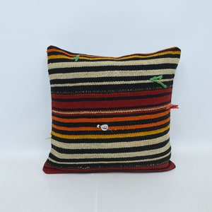 Kilim Pillow Covers, Kilim Pillow Cases, Turkish Pillow, 24x24 Red Cushion, Striped Pillow Covers, Sofa Bolster Pillow Covers, 728