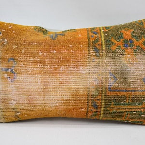 Almohadas antiguas, Almohadas Kilim, Funda de almohada, Funda de cojín naranja 12x20, Almohada para alfombra, Cojín lindo, Cojín para exteriores, 1348